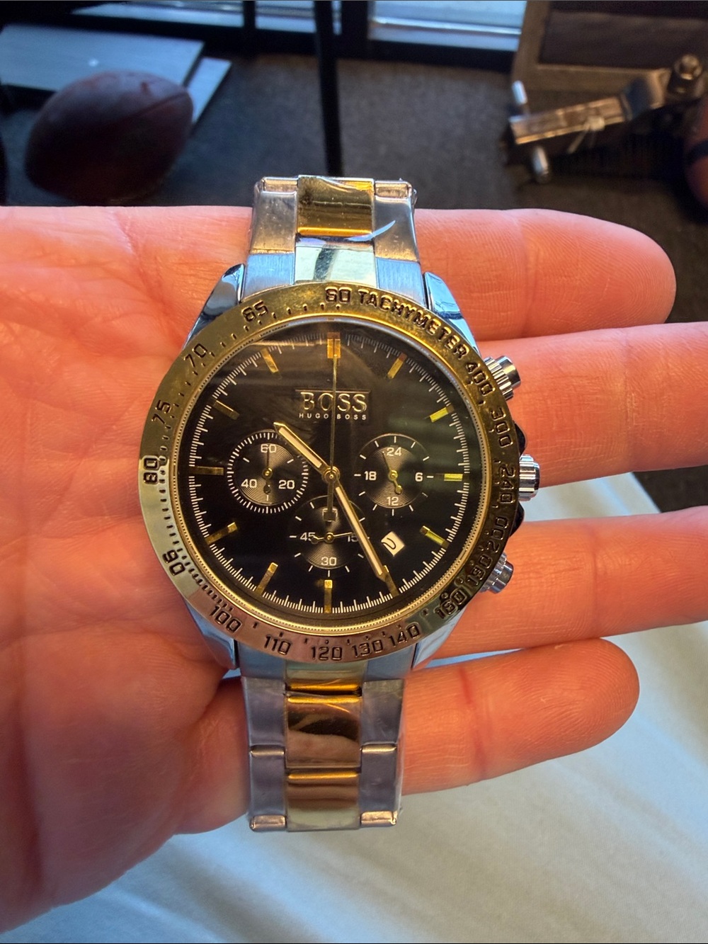 New Hugo Bosss Two Tone men’s 44mm watch.   Still has plastic on it